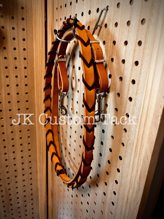 Premium Laced Harness Leather Barrel Reins Closed Reins