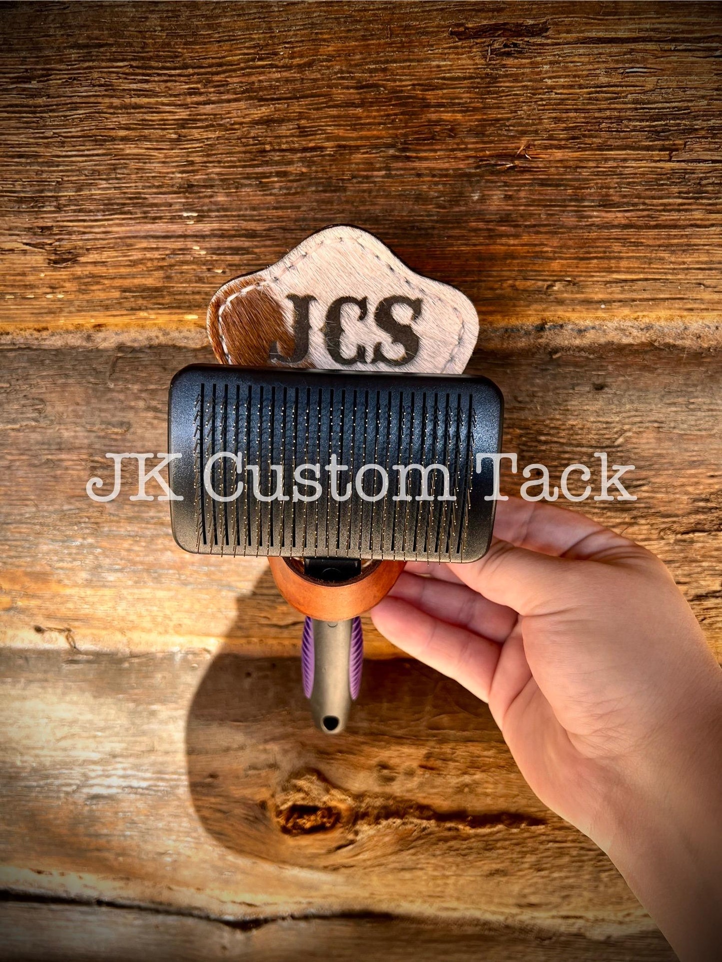 Customizable Cowhide Leather Show Comb Holder with Belt Clip