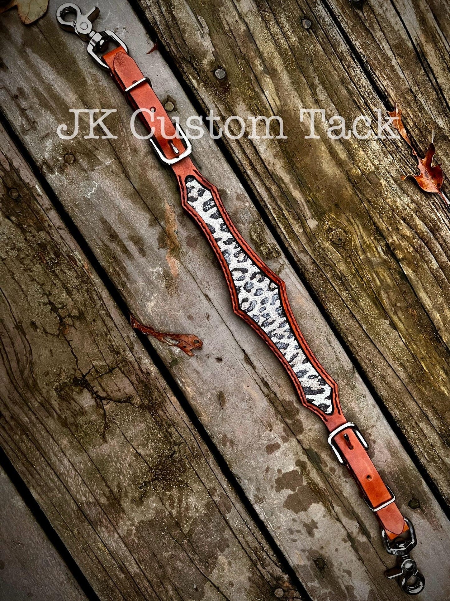 Handcrafted Leopard Print Inlay Leather Gladiator Style Tack Set Breastcollar/Headstall/Wither Strap
