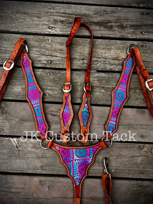 Handcrafted Aztec Rio Leather Gladiator Style Tack Set Breastcollar/Headstall/Wither Strap
