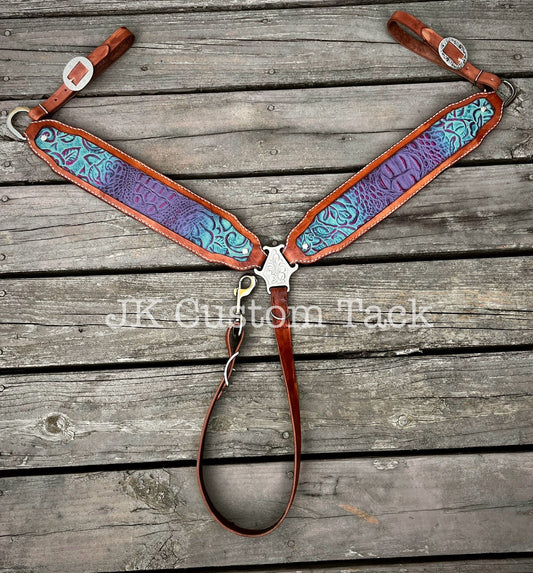 Handcrafted Croc Rio Leather Tack Set Breastcollar/Headstall/Wither Strap